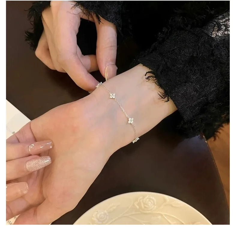 Fine Jewelry 925 Silver Clover Bracelet Chain Jewelry for Women Gold Plated 925 Sterling Silver Clover Zircon Bracelet Jewelry