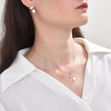 Crystal Women's Drop Earrings Pendant Necklace 925 Sterling Silver Butterfly Bow Tie Freshwater Pearl Earrings Necklace