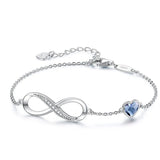 S925  Silver Heart Shaped Crystal Infinity Bracelet for Girls 925 Silver Figure Eight Infinity Bracelets for Valentine's Day