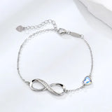 S925  Silver Heart Shaped Crystal Infinity Bracelet for Girls 925 Silver Figure Eight Infinity Bracelets for Valentine's Day