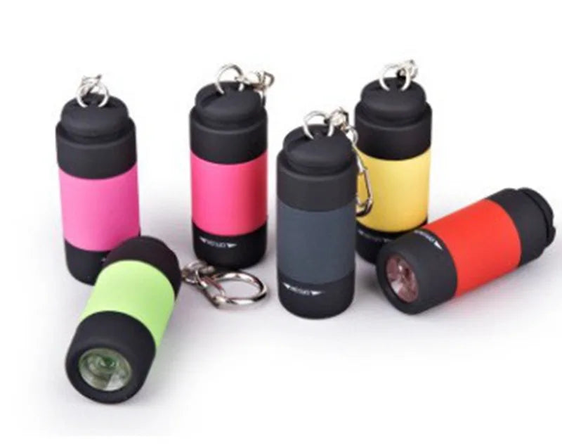 Mini LED Rechargeable USB Flashlight Keychain Metal Torch Key Holder