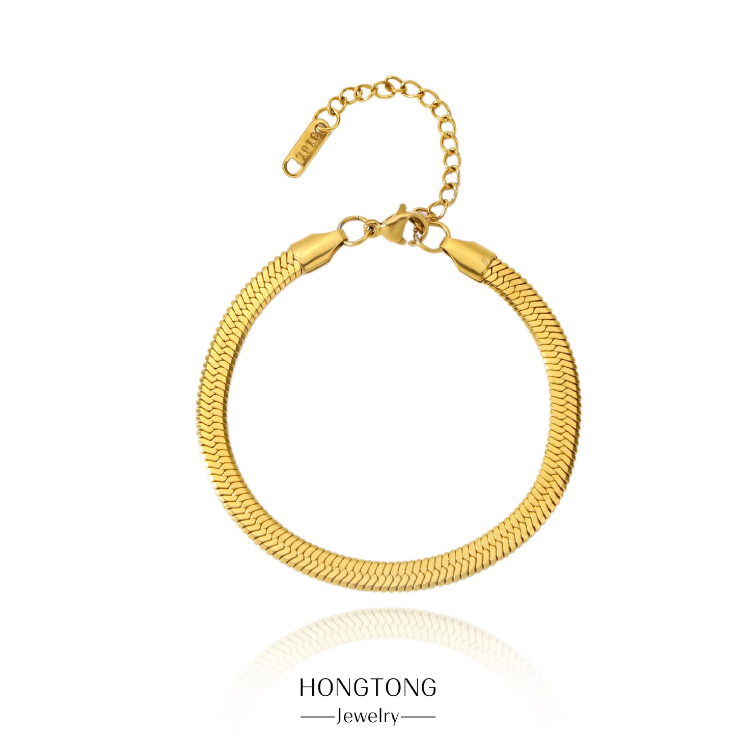Trendy Stainless Steel Snake Bone Chain Necklace and Herringbone Bracelet Gold Flat Chain with Geometric Pattern for Women Men
