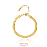 Trendy Stainless Steel Snake Bone Chain Necklace and Herringbone Bracelet Gold Flat Chain with Geometric Pattern for Women Men