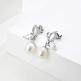 Crystal Women's Drop Earrings Pendant Necklace 925 Sterling Silver Butterfly Bow Tie Freshwater Pearl Earrings Necklace