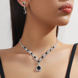 Bride Jewelry Set for Women Crystal Teardrop Necklace and Earrings Two-Piece Set Accessories for Evening Gowns