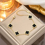 Wholesale 18K Gold Plated 15MM Four-leaf Clover Stainless Steel Jewelry Set Fashion Lucky Clover Bracelet