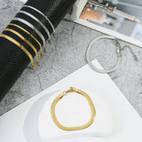 Trendy Stainless Steel Snake Bone Chain Necklace and Herringbone Bracelet Gold Flat Chain with Geometric Pattern for Women Men