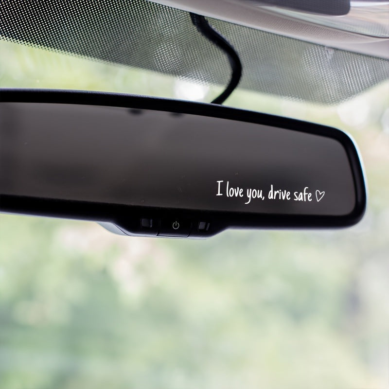 Waterproof vinyl car sticker for safe driving, universal rearview mirror decoration.