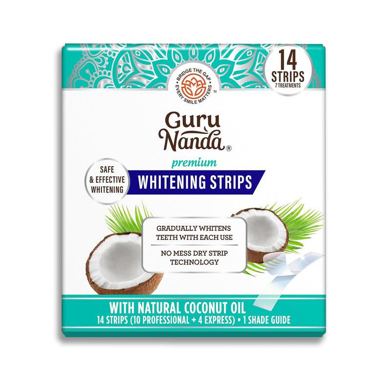 GuruNanda Coconut Oil Whitening Teeth Strips, Peppermint Flavor, Removes Yellowing - Authentic Product